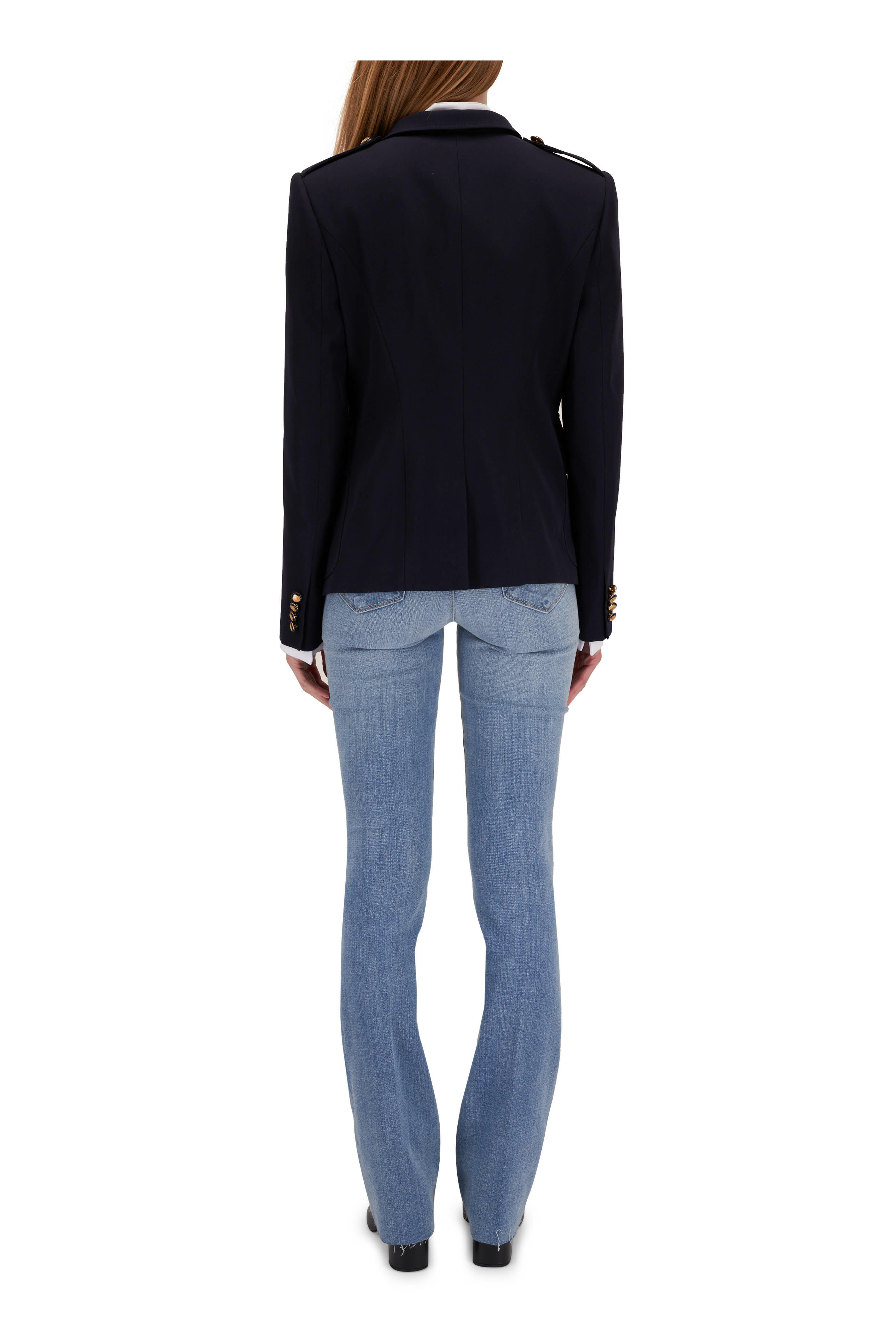 Alexander McQueen Navy Blue Crest Button Wool Blend Twill Blazer