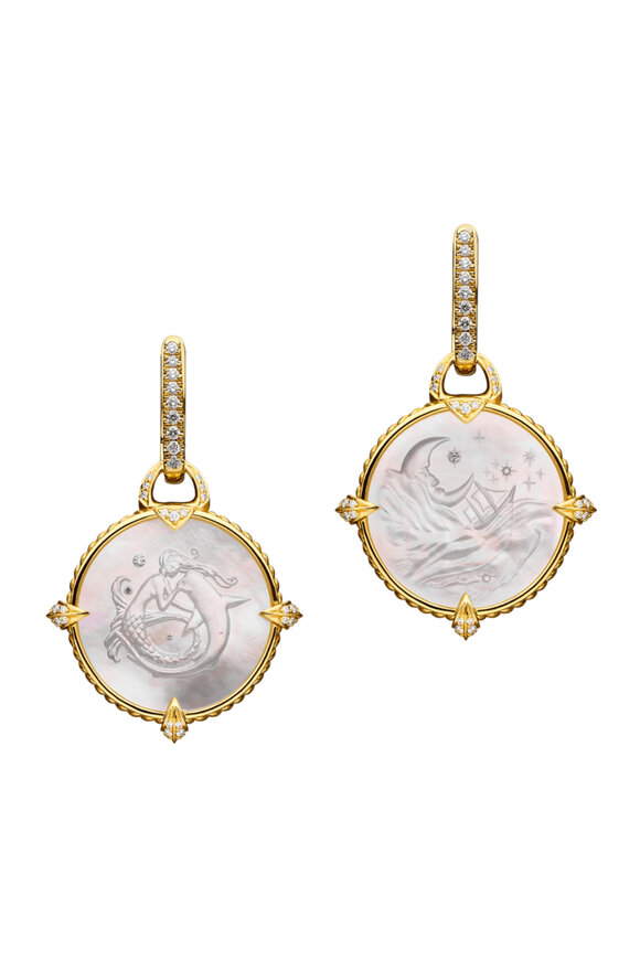 Paspaley 18k Yellow Gold Diamond Coin Charm Earrings