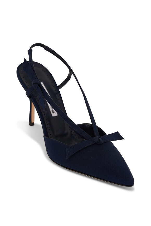 Manolo Blahnik - Corintia Navy Bow Slingback, 90mm