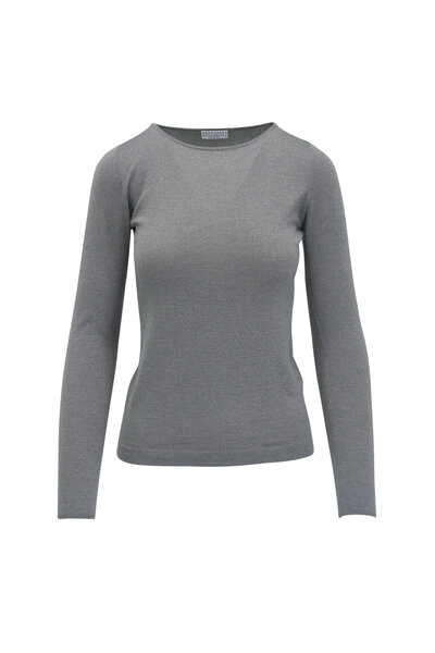 Tシャツ・カットソー BRUNELLO CUCINELLI Women Tops M41800063WS Grey Brunello Cucinelli - Heather Gray Ribbed Cotton Long Sleeve