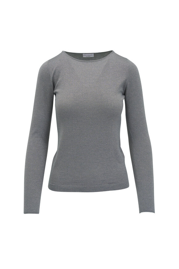 Brunello Cucinelli Gray Metallic Boatneck Sweater