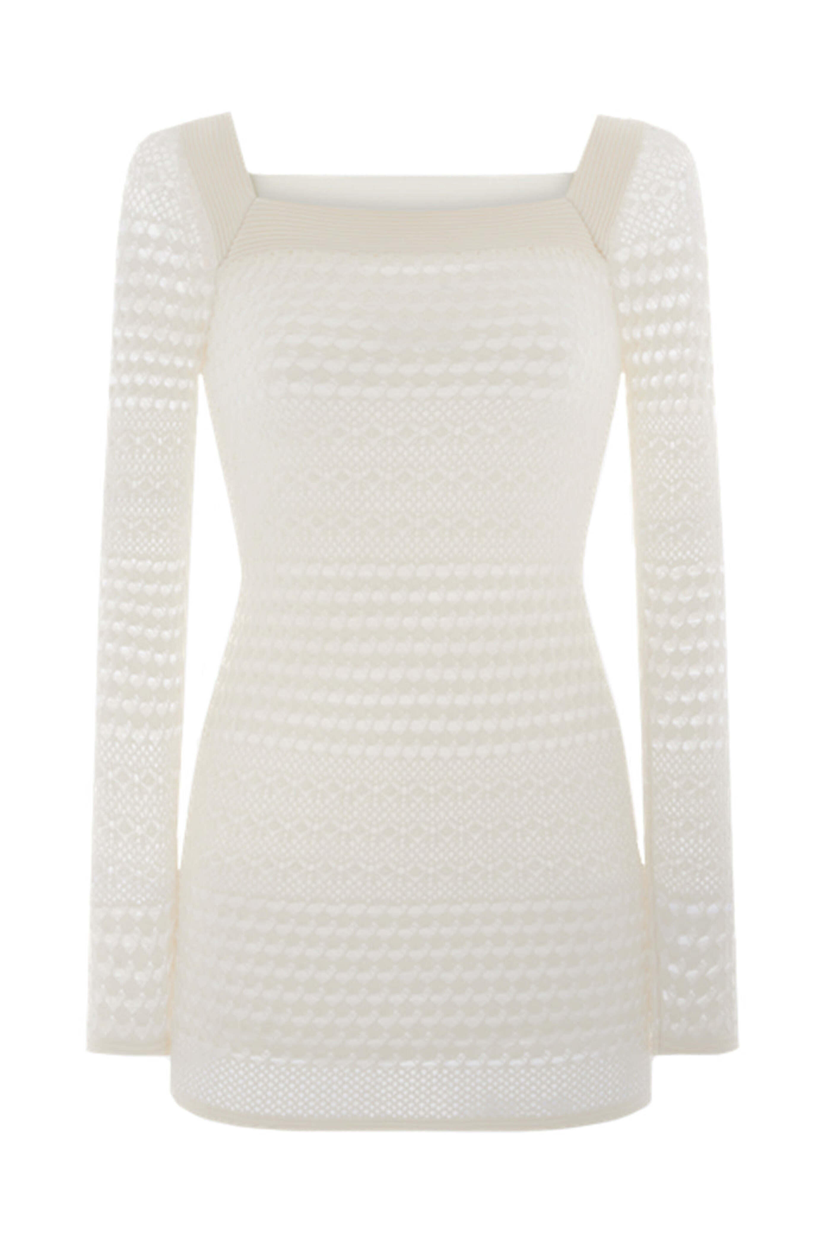 white christmas dresses Ivory Crochet Square Neck Short Sleeve Dress main image 0