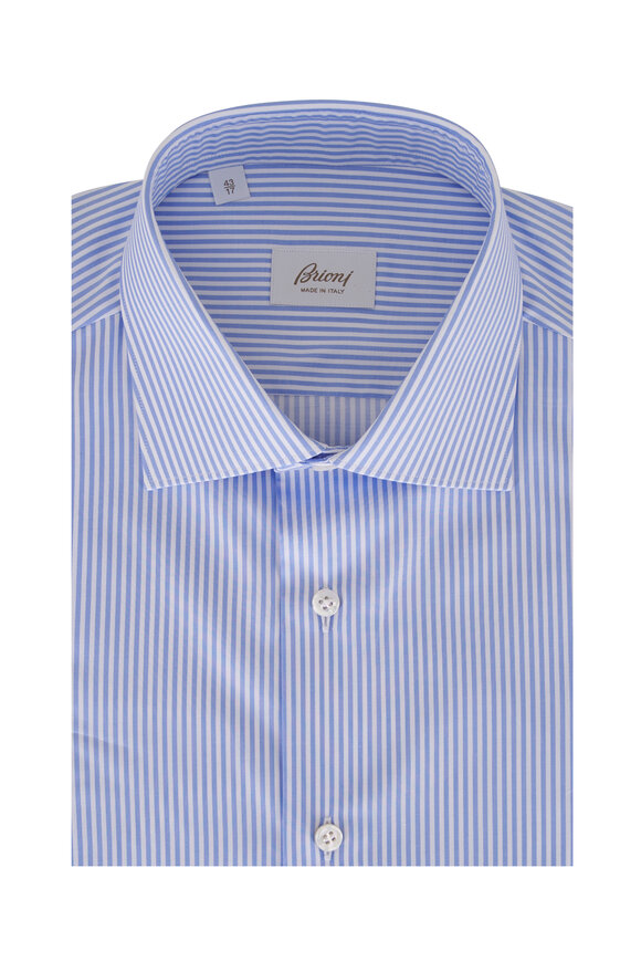 Brioni Blue Stripe Cotton Dress Shirt