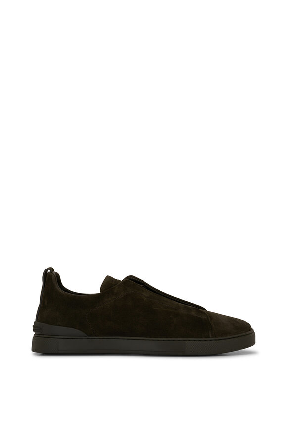 Zegna - Triple Stitch Dark Green Suede Low Top Sneaker 