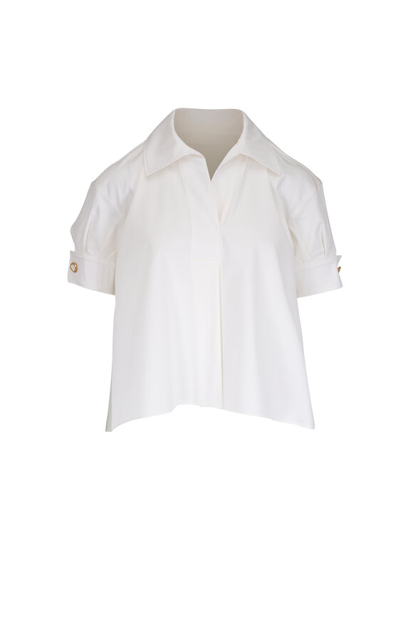 Agnona White Cropped Stretch Cotton Polo Blouse