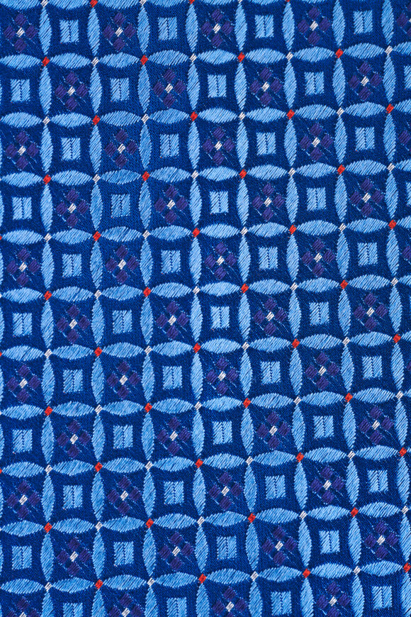 Eton Medium Blue Floral Medallion Woven Silk Necktie - view 2