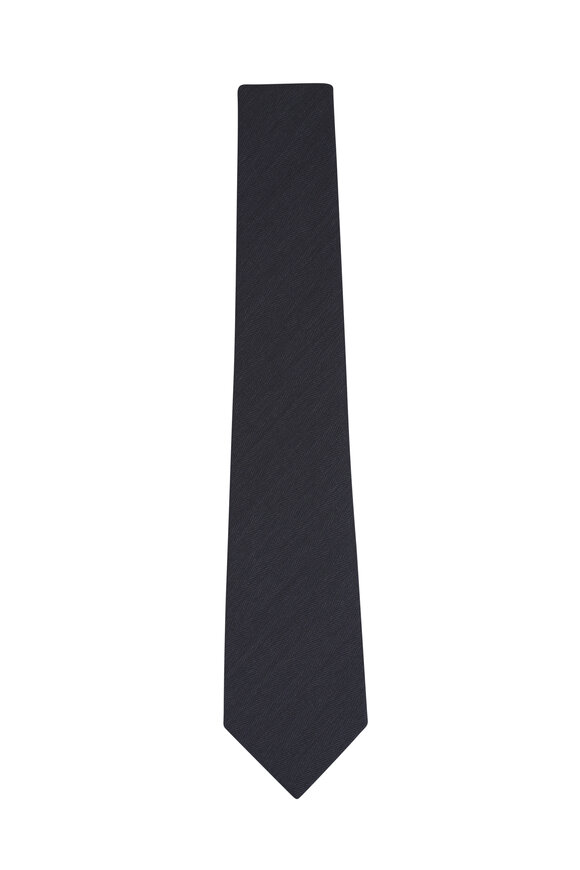 Kiton Gray Herringbone Wool Necktie