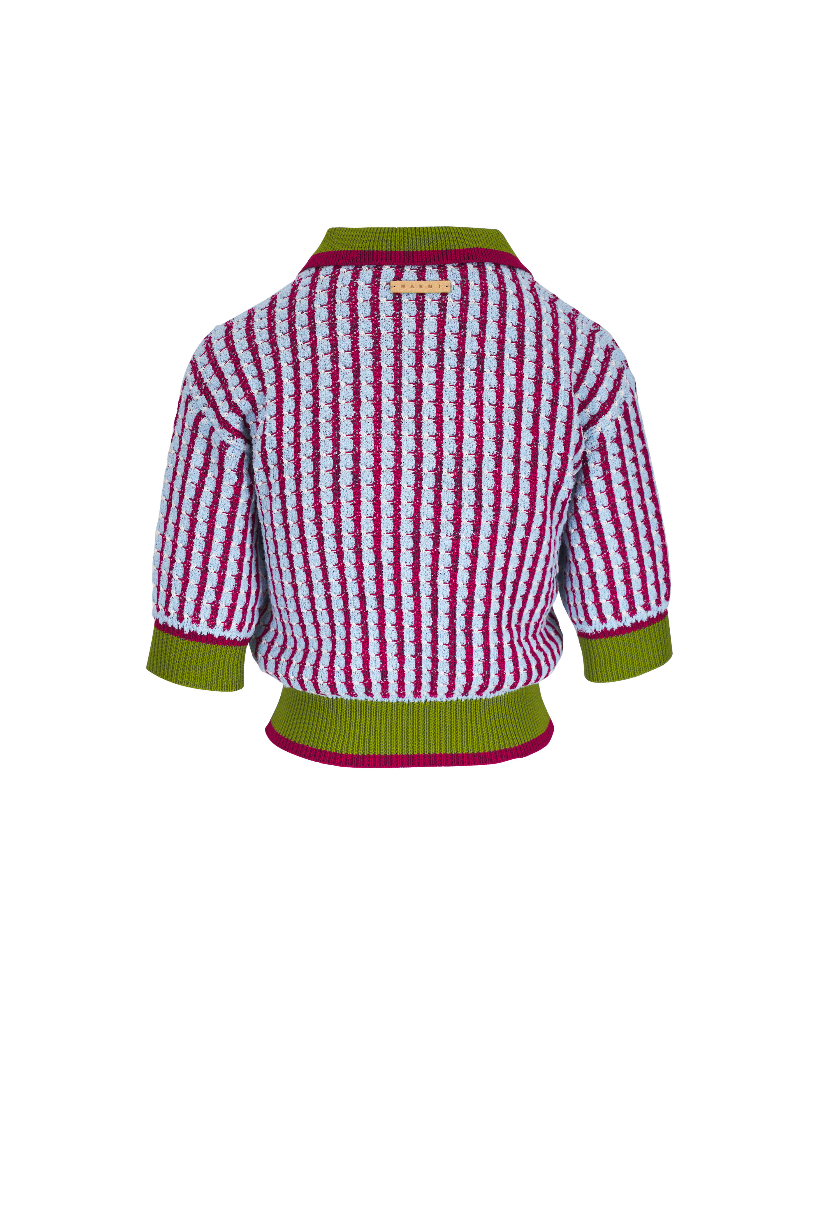 Marni - Light Blue & Red Multi Color Cotton Tweed Polo