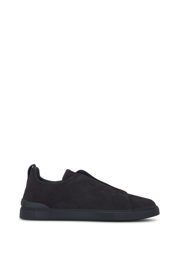 Zegna - Triple Stitch Navy Suede Low Top Sneaker 