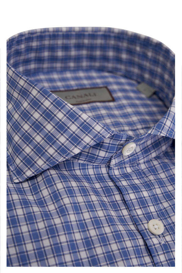 Canali - Gingham Checkered Blue & White Cotton Sport Shirt
