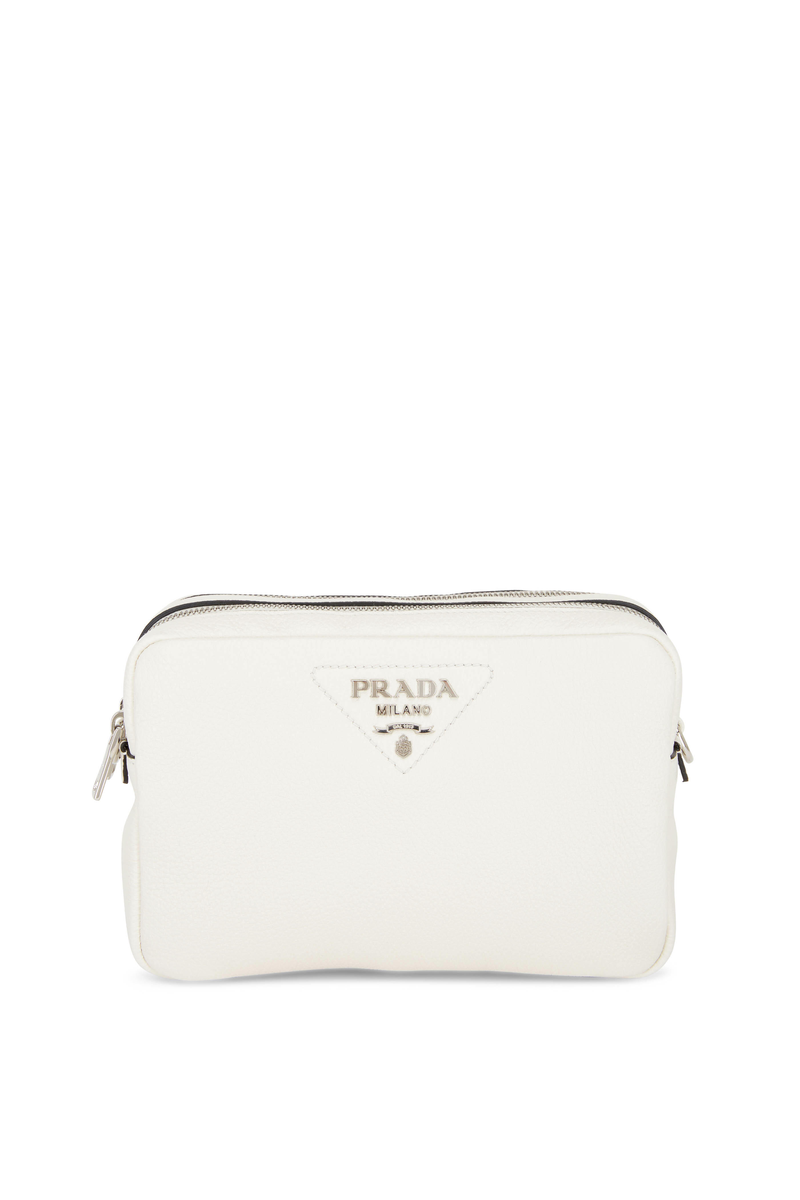 Prada - Flou White Leather Top Zip Camera Bag | Mitchell Stores