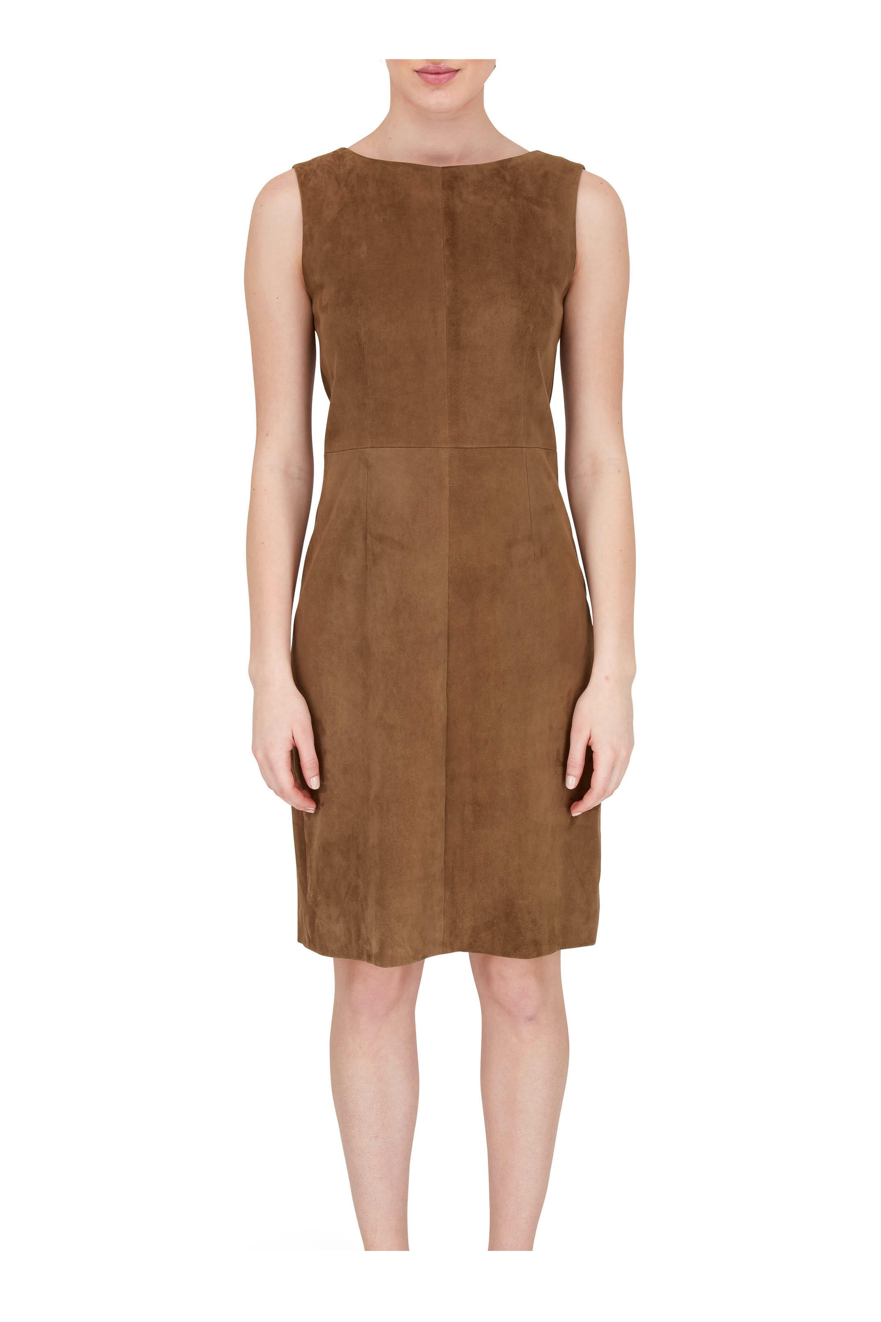 The Row - Hara Dark Taupe Suede Sleeveless Dress