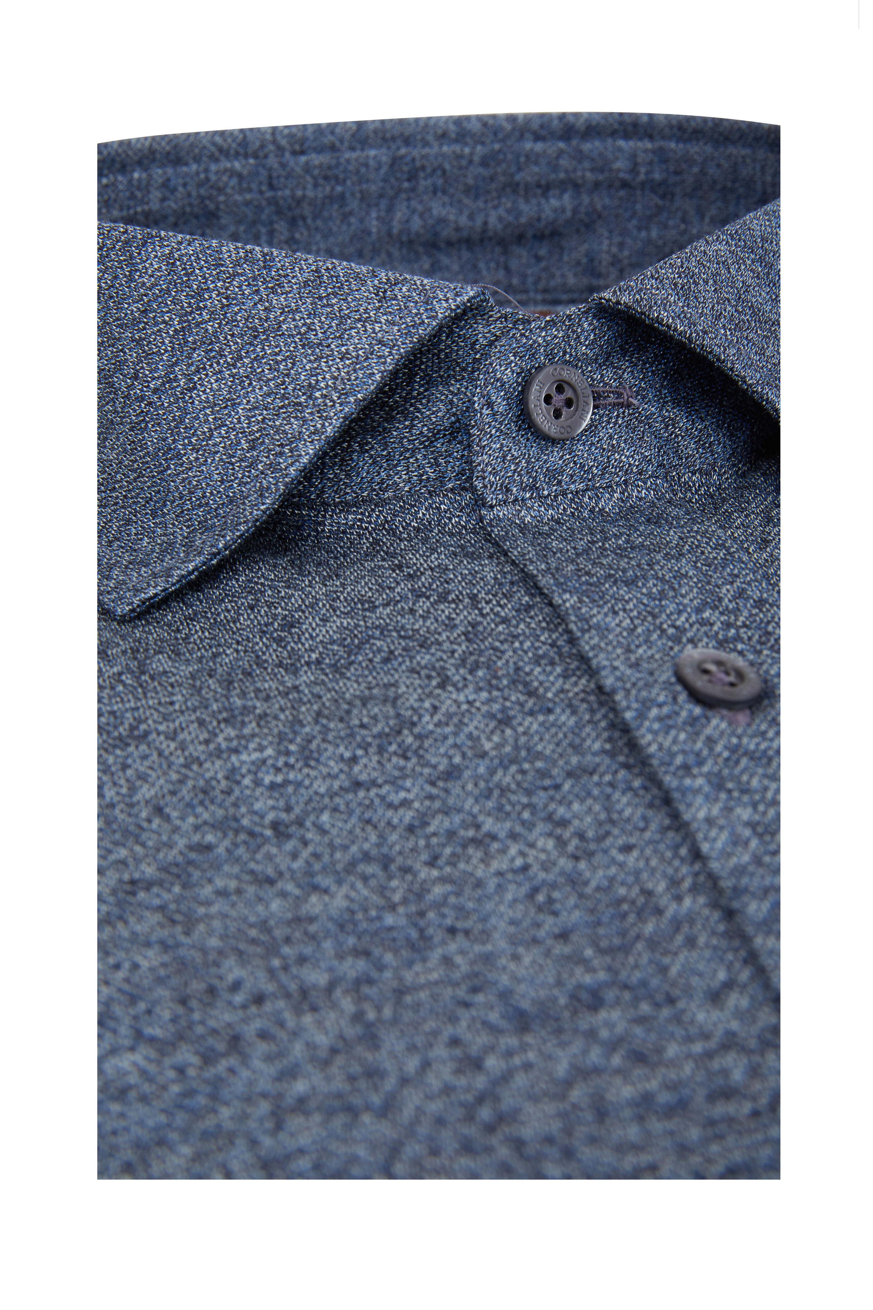 Corneliani - Flecked Blue Piqué Jersey Knit Sport Shirt