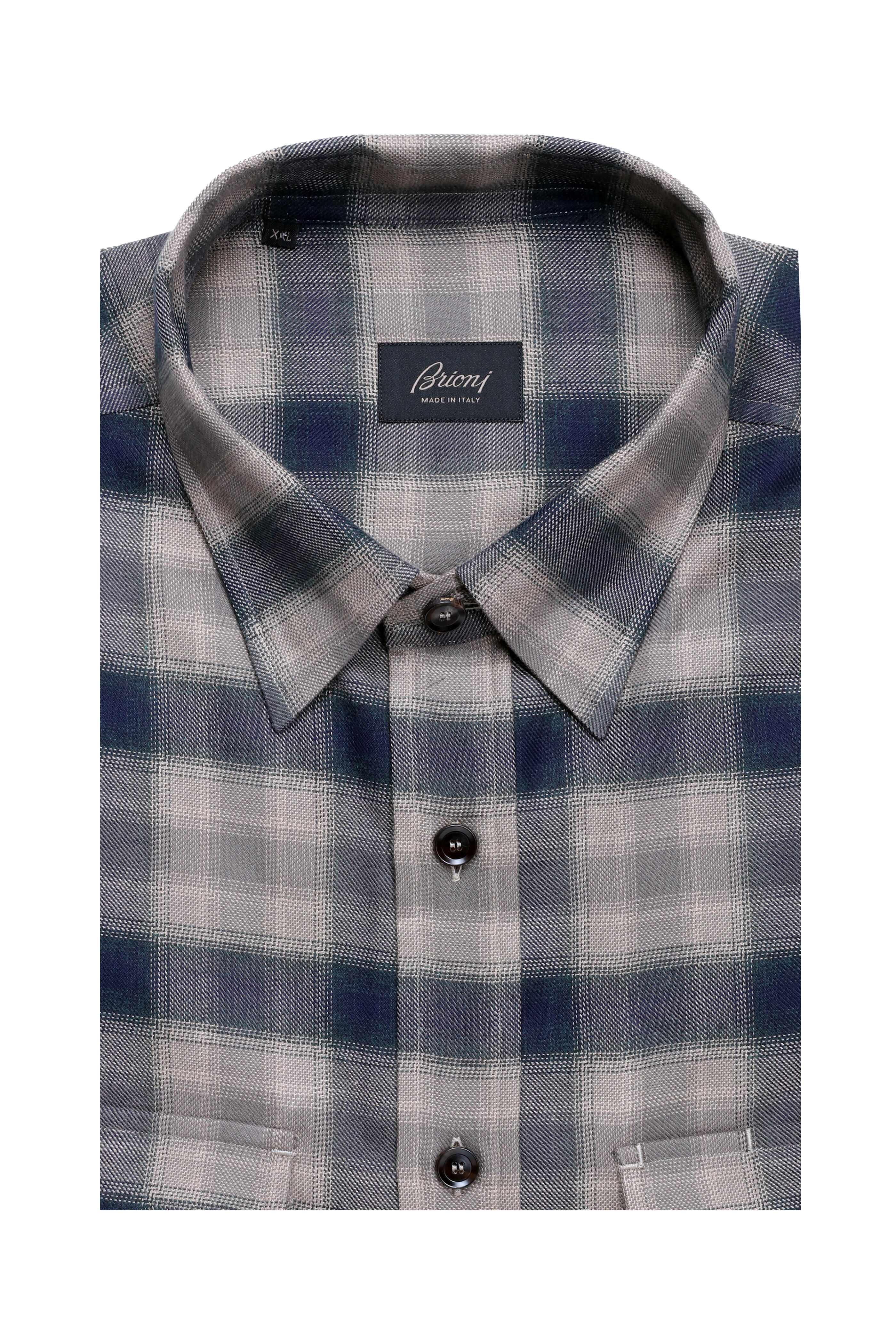 Brioni - Brown & Blue Cotton Flannel Sport Shirt