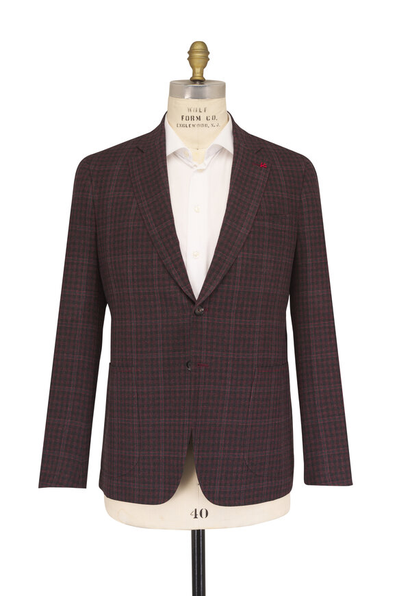 Isaia Capri Red & Black Wool Check Sportcoat - view 3