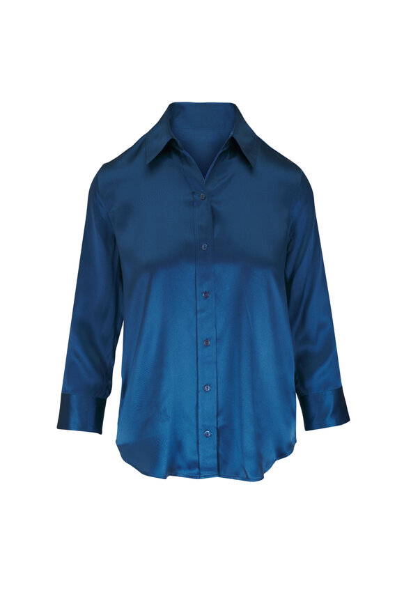 L'Agence Dani Stone Blue Silk Blouse