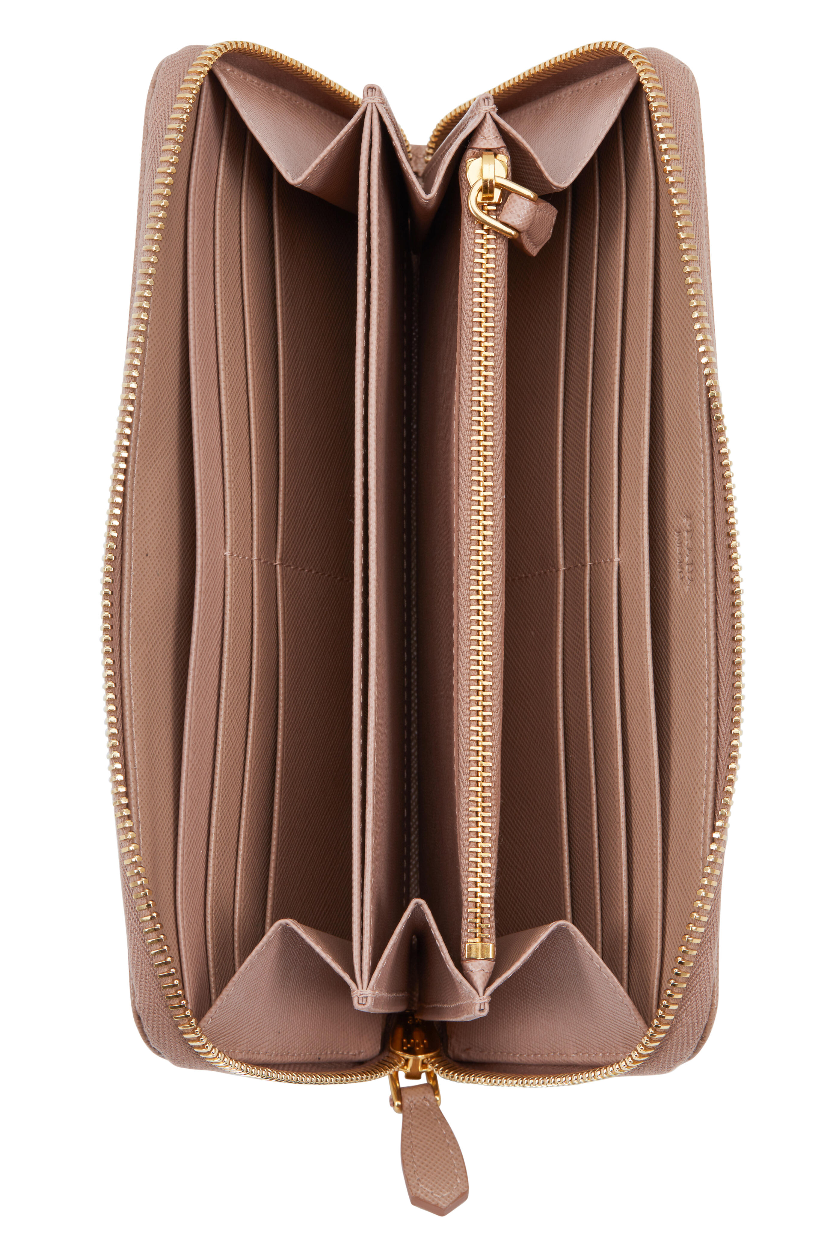 Prada Mauve Saffiano Leather Zip Around Women's Wallets