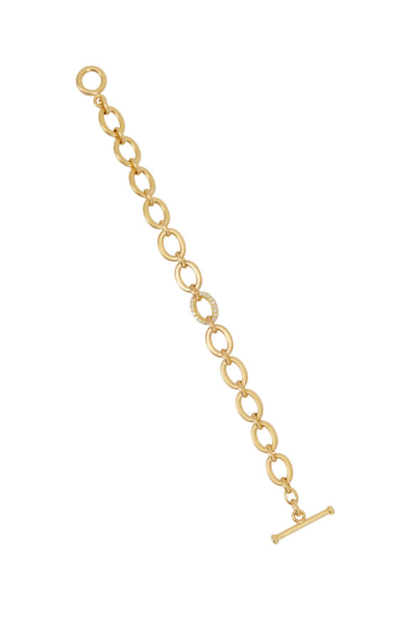 Caroline Ellen Yellow Gold Flat Medium Oval Link Diamond Bracelet - view 1