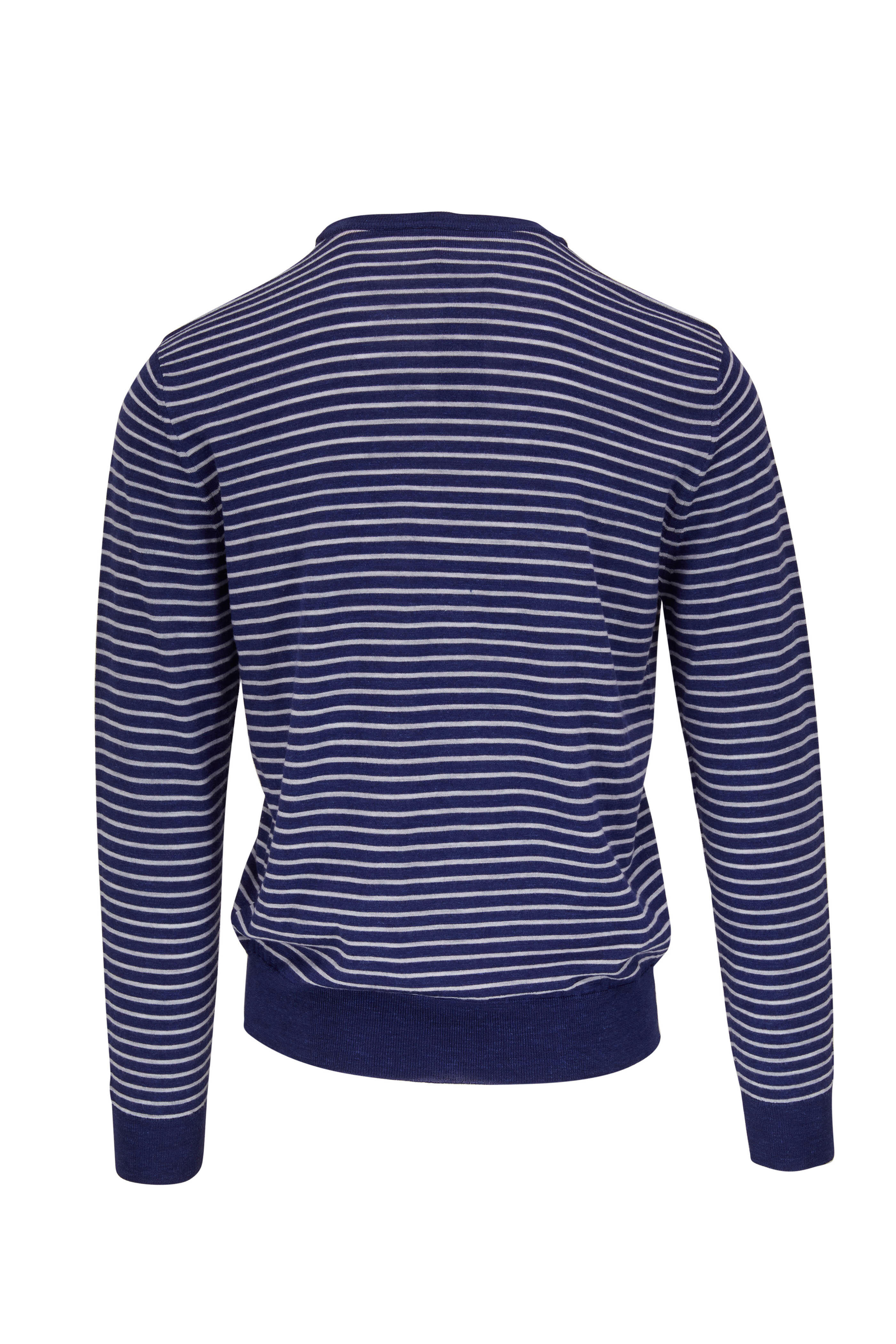 Isaia - Navy Blue & White Stripe Wool Blend Sweater