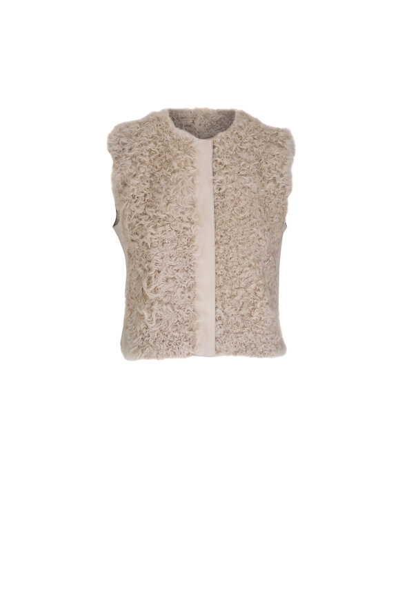 Akris - Yara Gilet Greige Shearling & Leather Vest