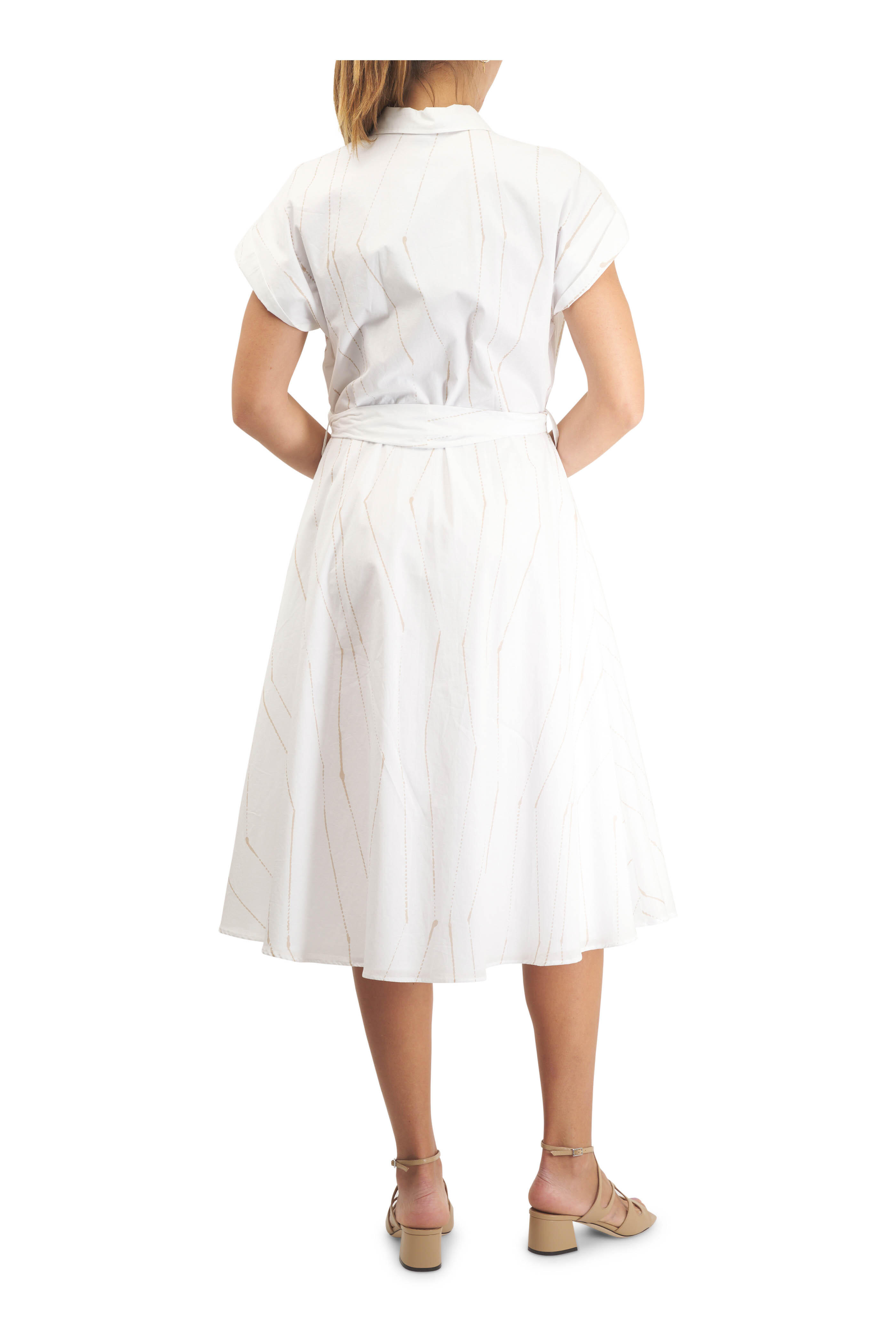 Kiton - White & Tan Stripe Cotton Shirtdress