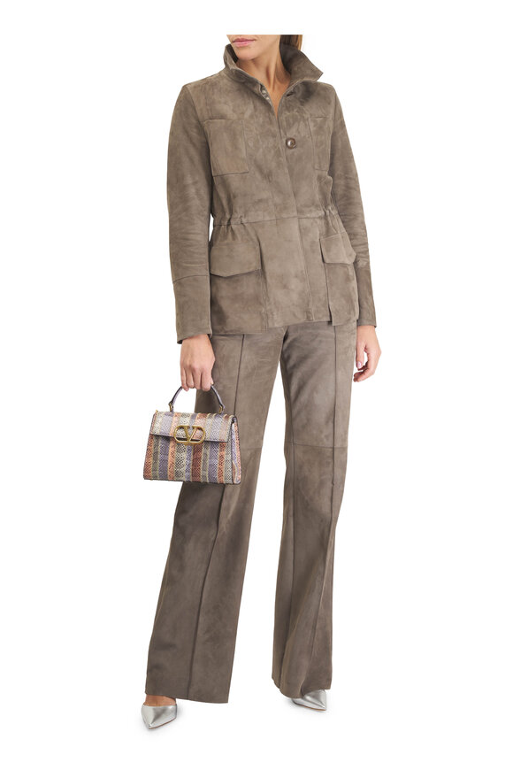 Akris Pintuck Taupe Suede Wide-Leg Trousers - view 2