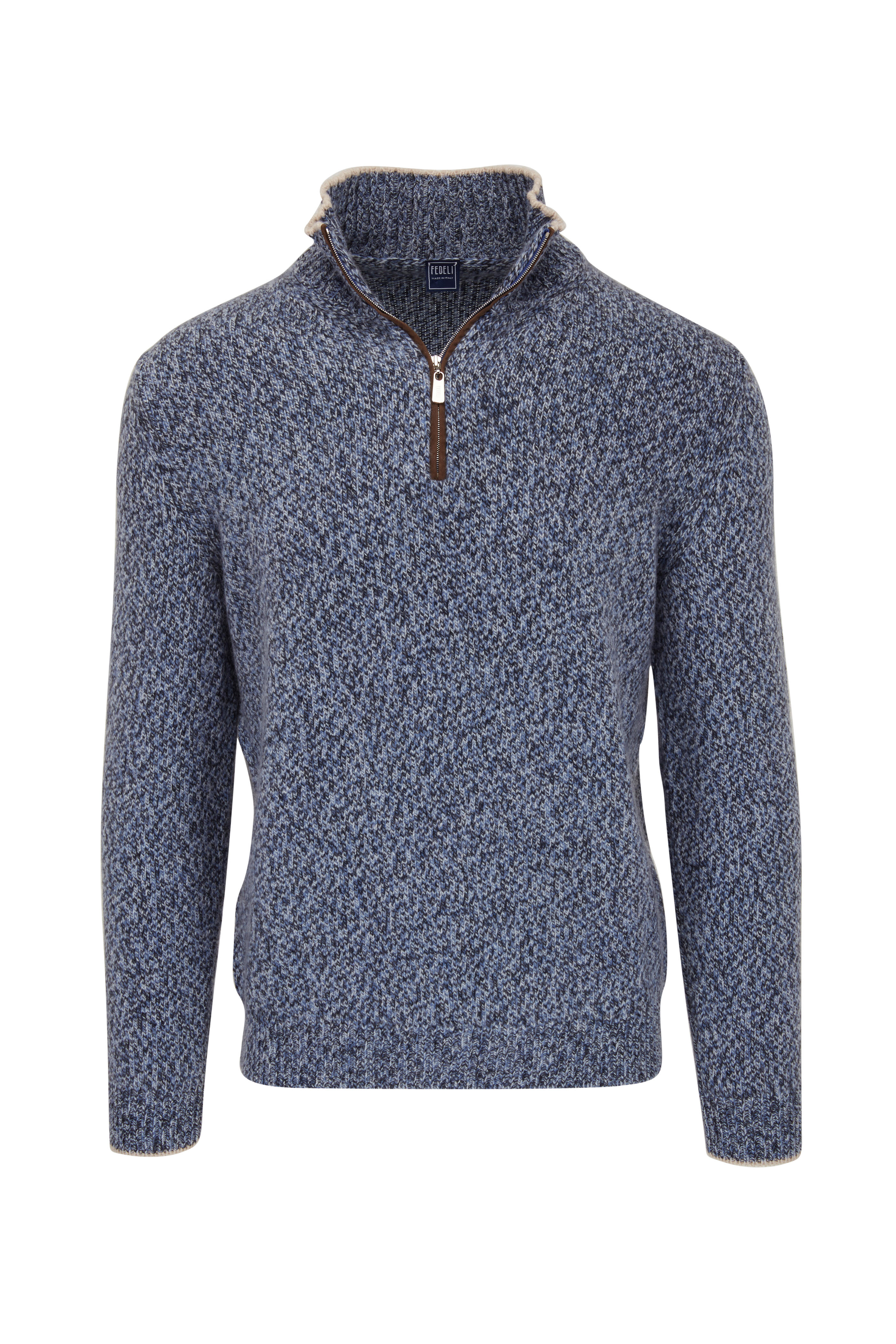 Fedeli - Blue Melange Half-Zipped Cashmere Sweater