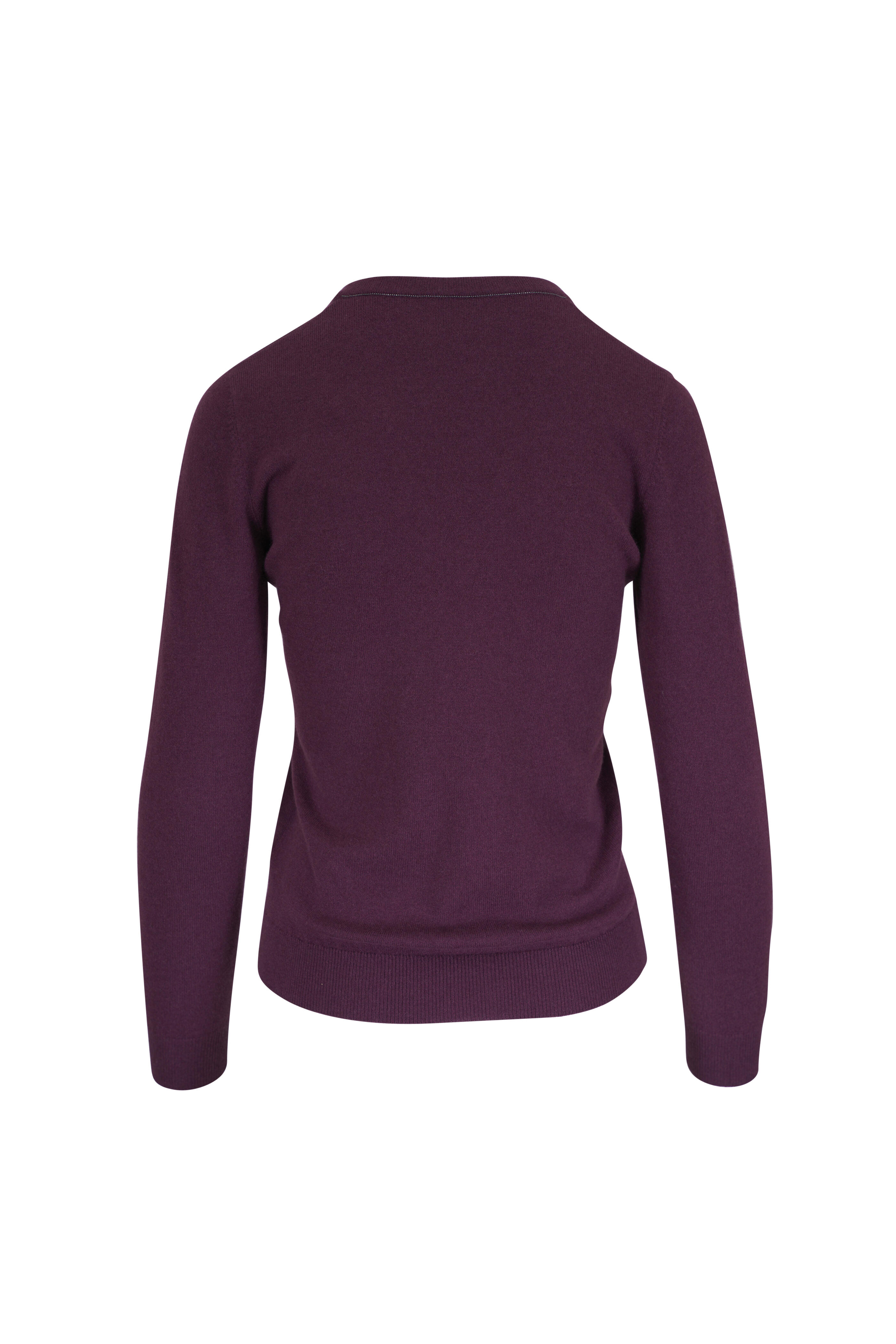 Brunello Cucinelli - Mulberry 2 Ply Cashmere V-Neck Sweater