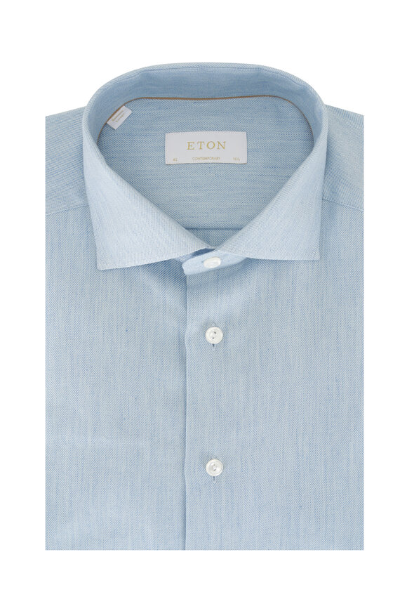 Eton Light Blue Cotton, Silk & Cashmere Dress Shirt