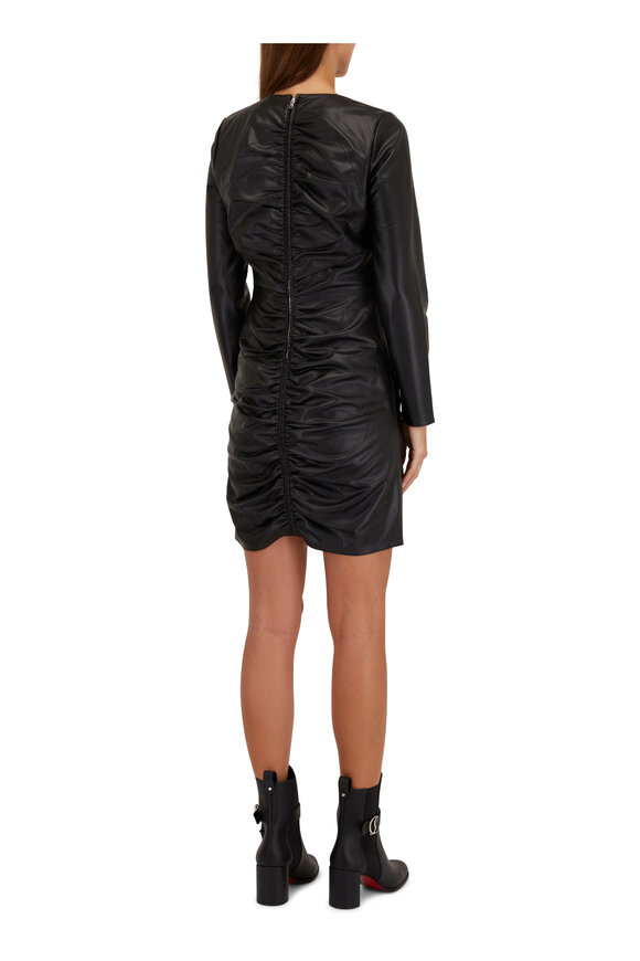 Veronica Beard - Bernadette Black Faux Leather Ruched Mini Dress