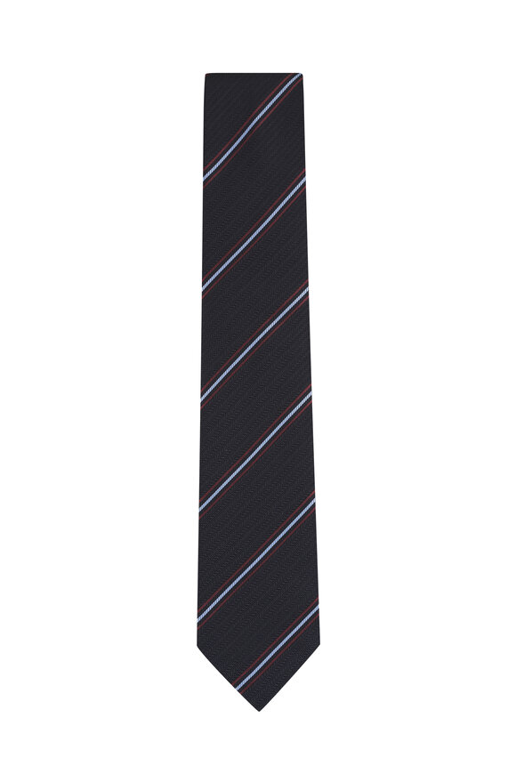 Brioni Coffee Jacquard Stripe Silk Necktie - view 1