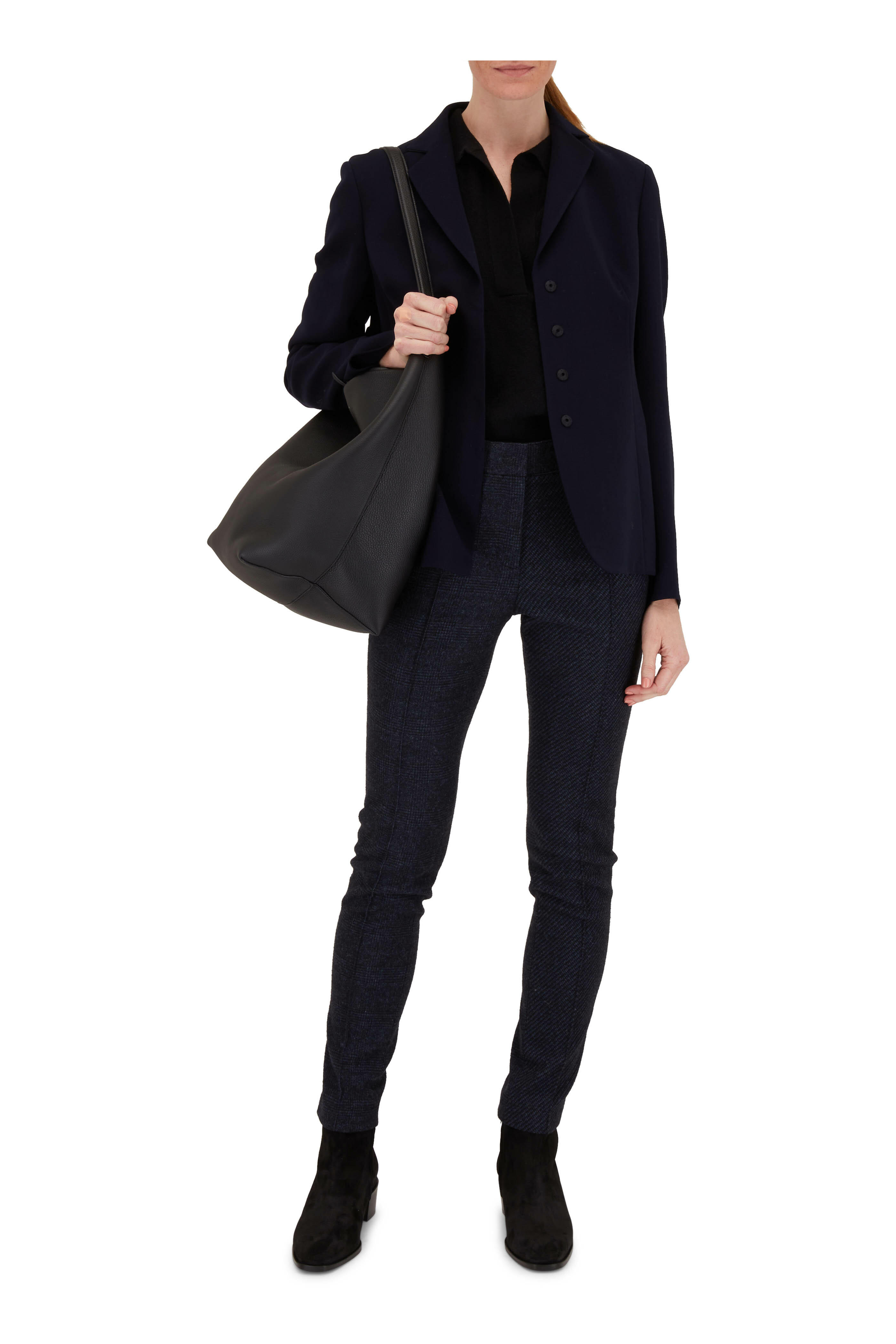 Akris Punto - Mara Navy & Black Plaid Jersey Pleat Pant