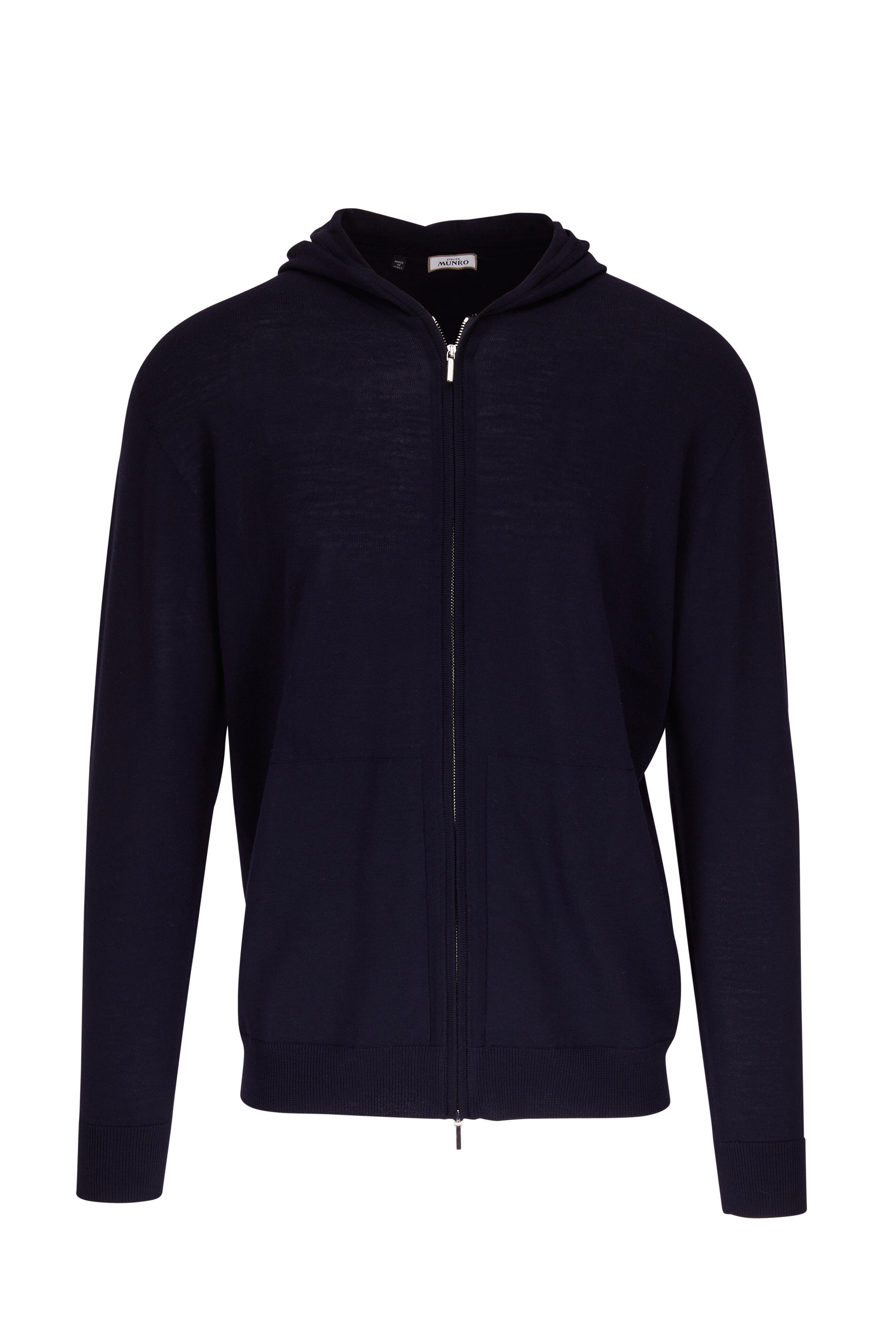 Atelier Munro - Navy Wool Full Zip Hoodie | Mitchell Stores