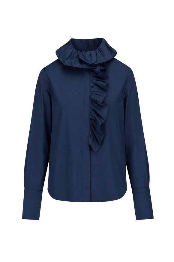Sara Roka Navy Blue Ruffle Shazi Blouse - view 1