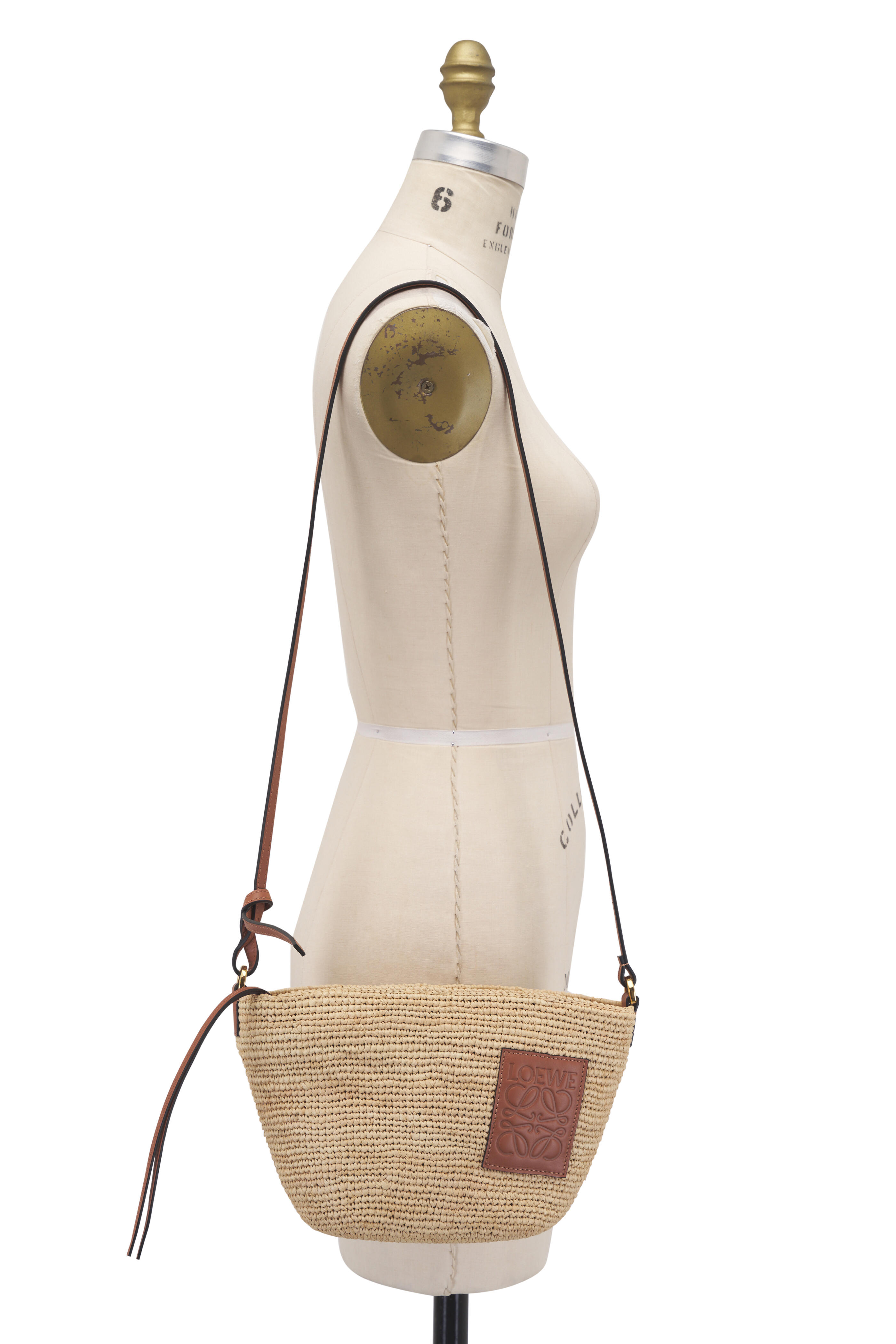 Loewe - Slit Pochette Neutral Rafia & Leather Bag