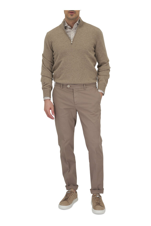 Brunello Cucinelli - Brown Stretch Cotton Flat Front Pant 