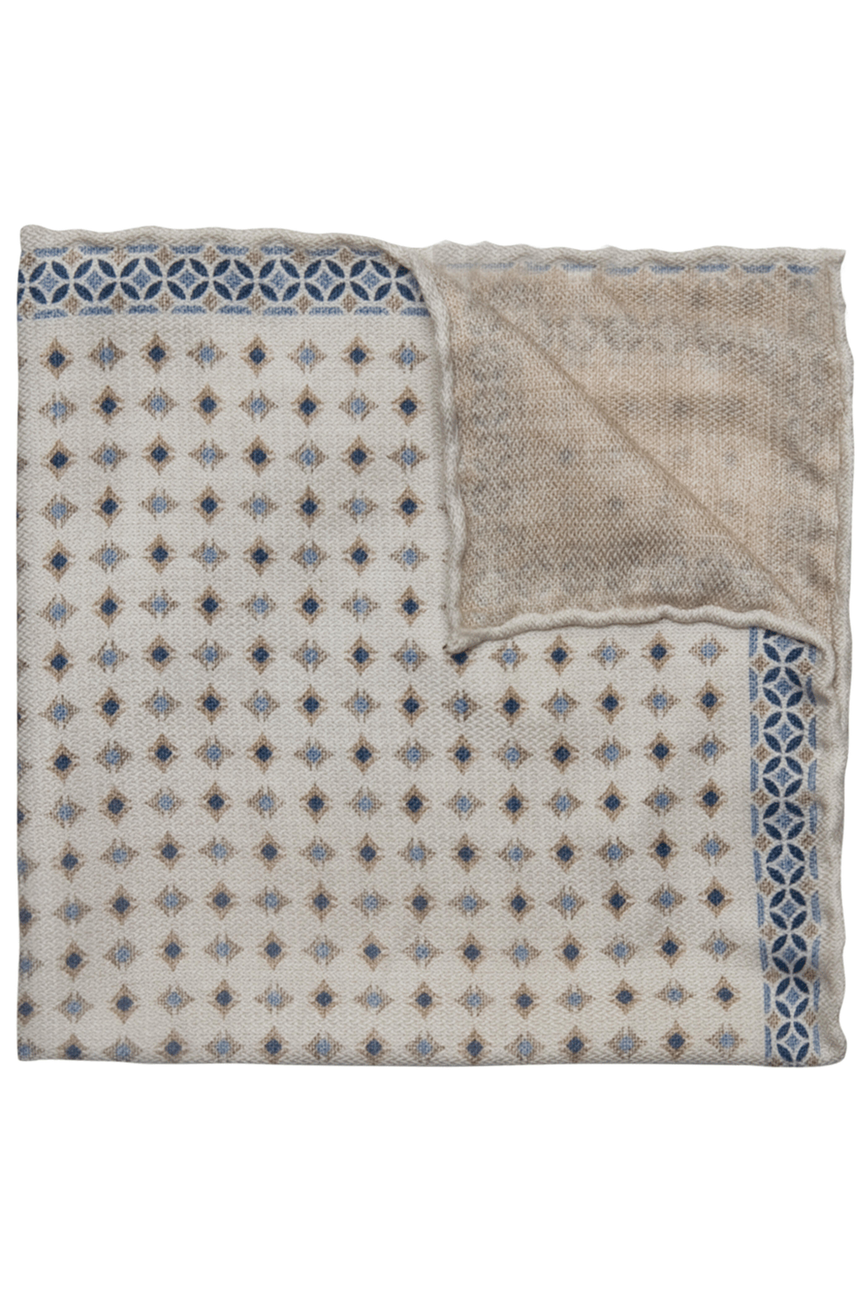 Brunello Cucinelli - White and Blue Neat Diamond Pocket Square