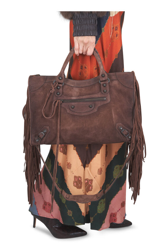 Balenciaga Medium Le City Light Espresso Suede Fringe Bag - view 2
