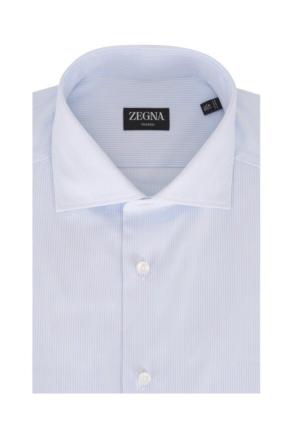 Zegna Trofeo Blue Stripe Cotton Dress Shirt