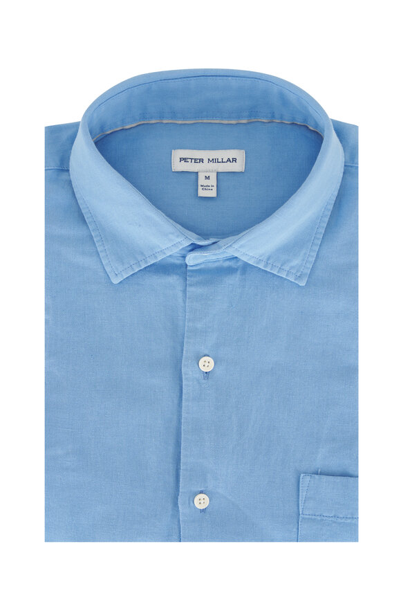 Peter Millar Cottage Blue Linen & Cotton Sport Shirt