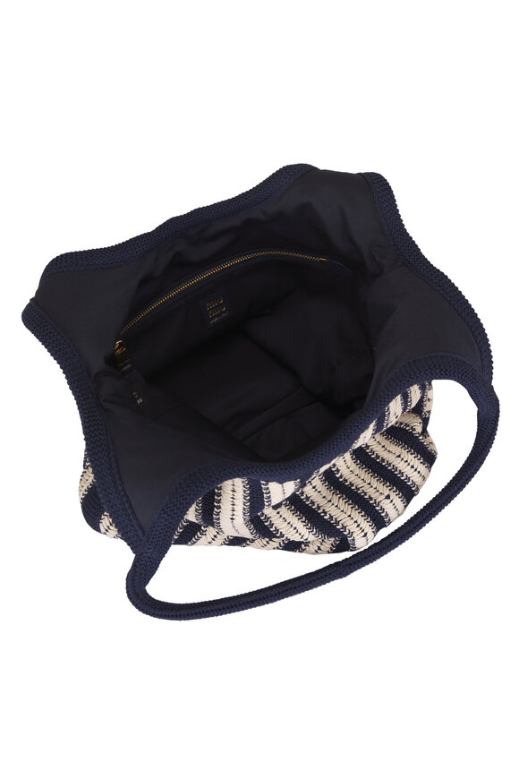 Miu Miu Ivy Navy & Chalk White Stripe Crochet Tote - view 5
