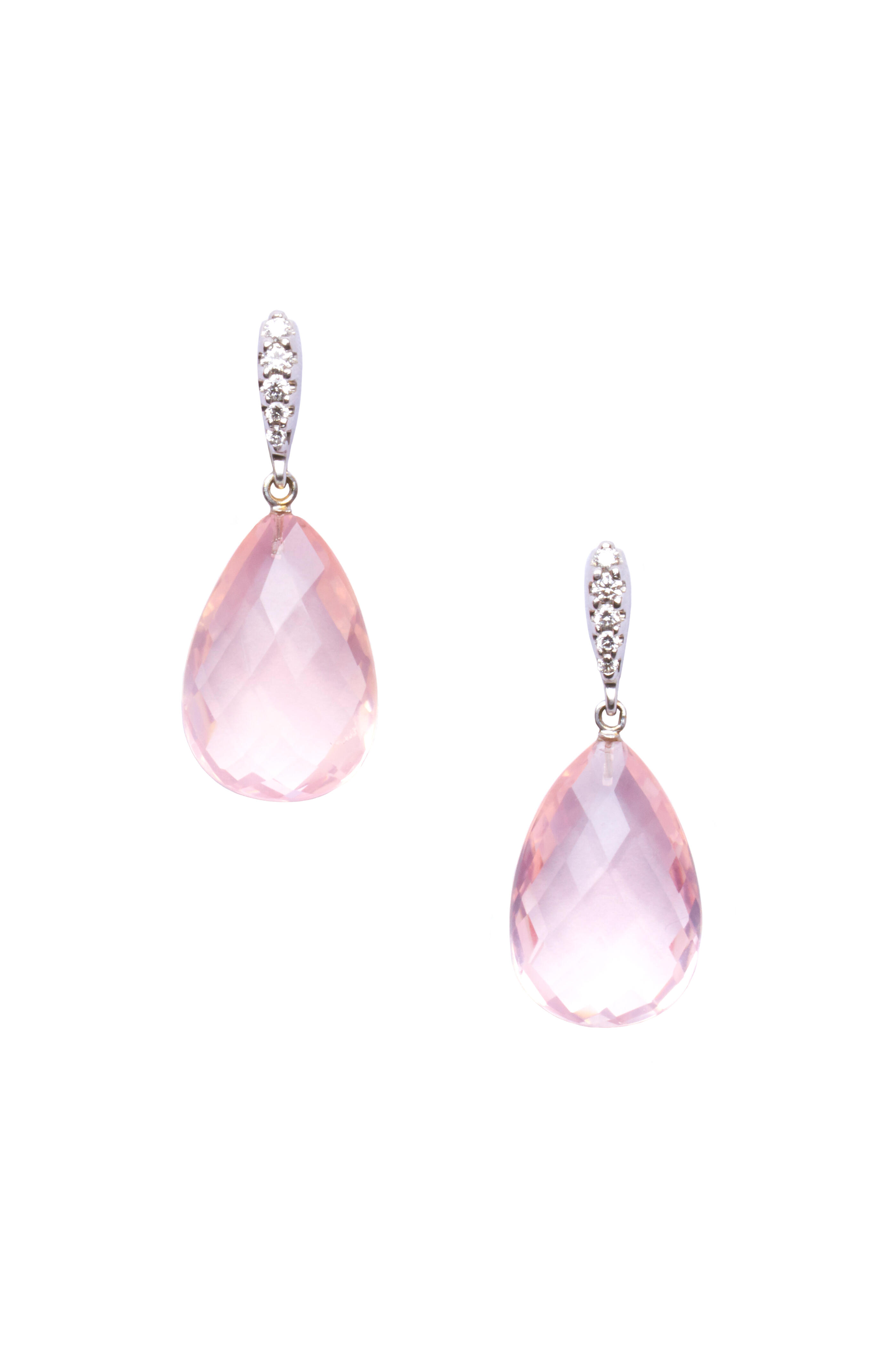 Frank Ancona - Gold Rose Quartz Briolette Diamond Earrings