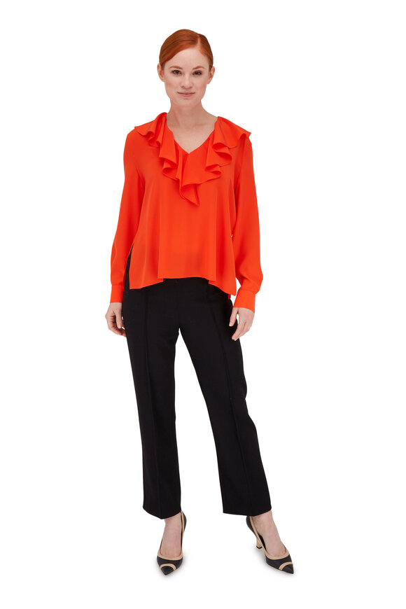 Fendi - Orange Silk Ruffle Front Blouse