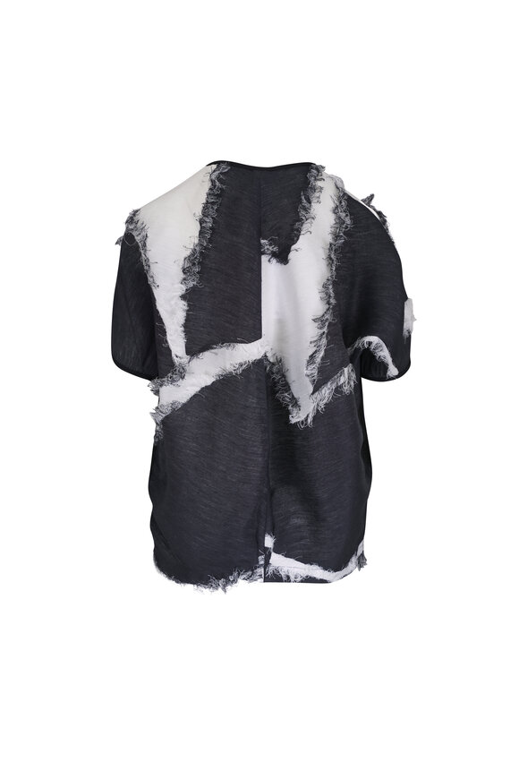 Zero + Maria Cornejo Koya Black & White Fringe Coupe Shrug Jacket - view 2