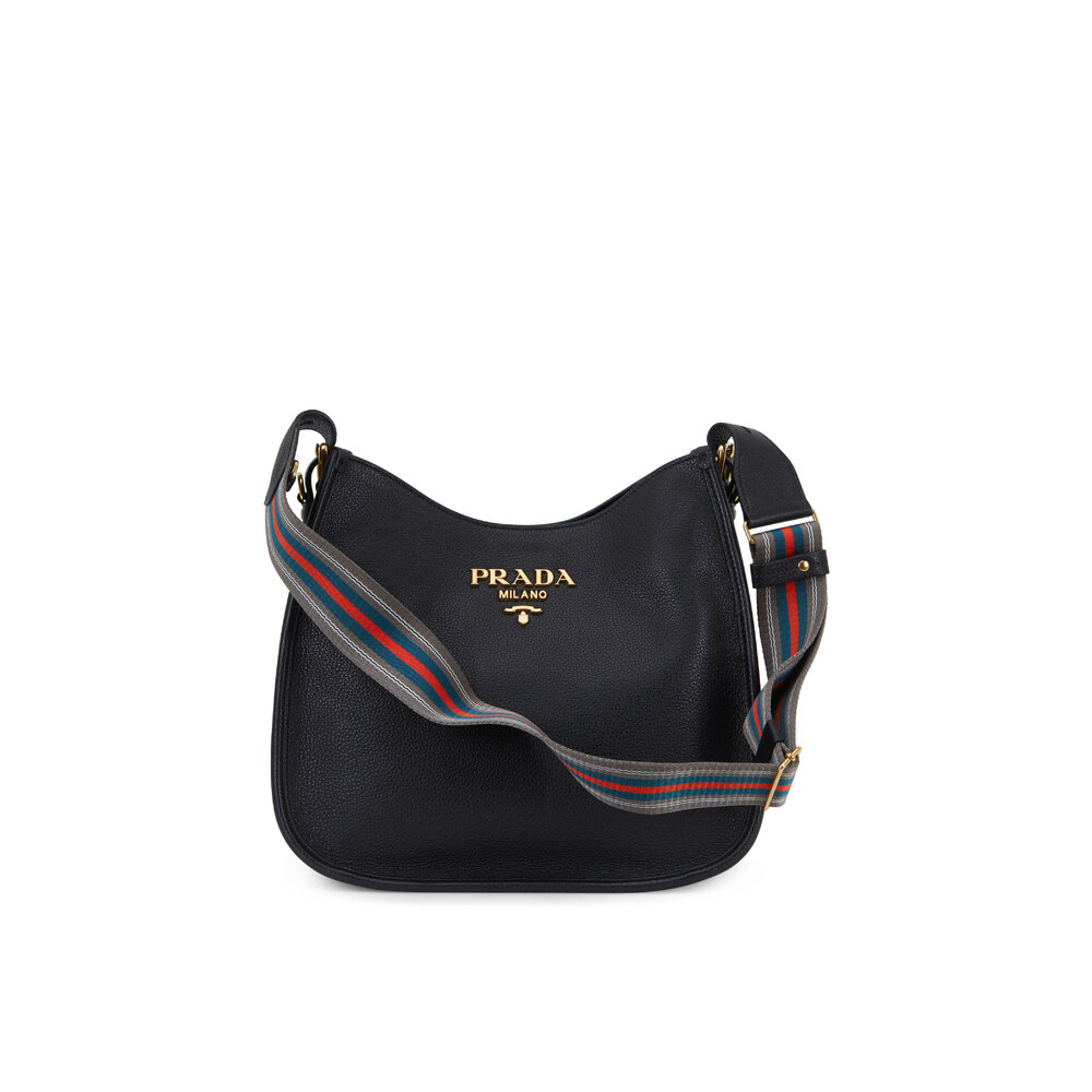 ショルダーバッグ・ポシェット PRADA | Leather hobo bag logo-print shoulder strap 1BC073 Prada Logo-Plaque Zipped Shoulder Bag in Black | Lyst