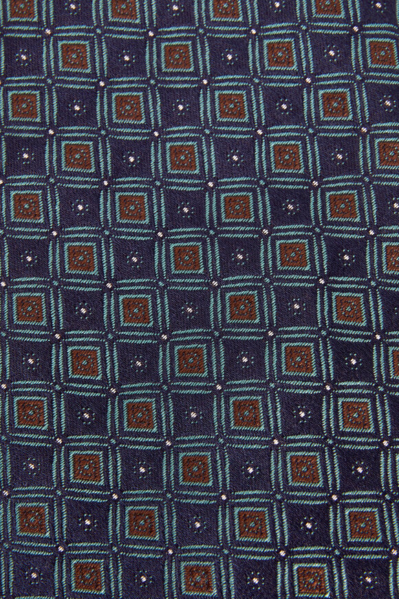 Eton - Navy Blue & Green Geometric Silk Necktie