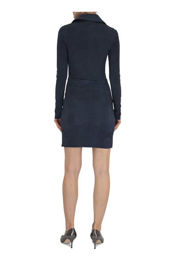 Jitrois - Agatha Marine Stretch Suede Belted Mini Dress 