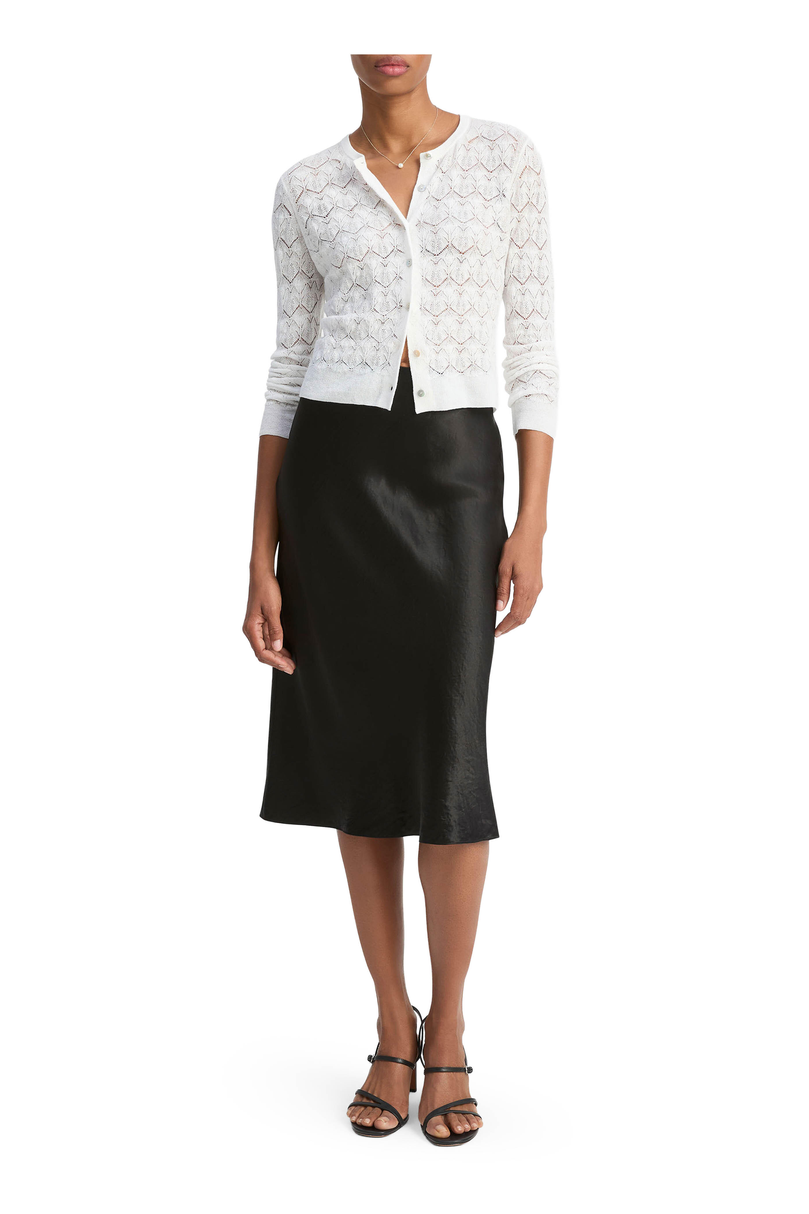 Vince - Lace Stitch Optic White Cotton Cardigan