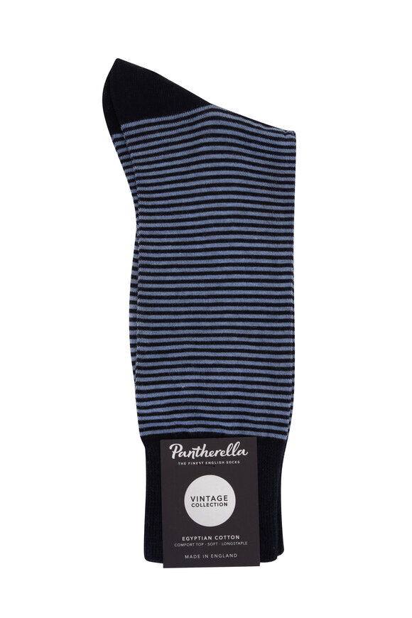 Pantherella - Holst Navy Striped Egyptian Cotton Blend Socks