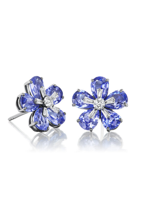 Nam Cho Georgian Rose Diamond & Sapphire Stud Earrings